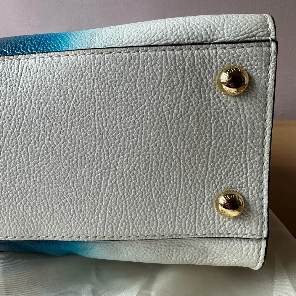 MICHAEL KORS Hamilton Spray Large Pebble Leather Tote Bag White/Blue